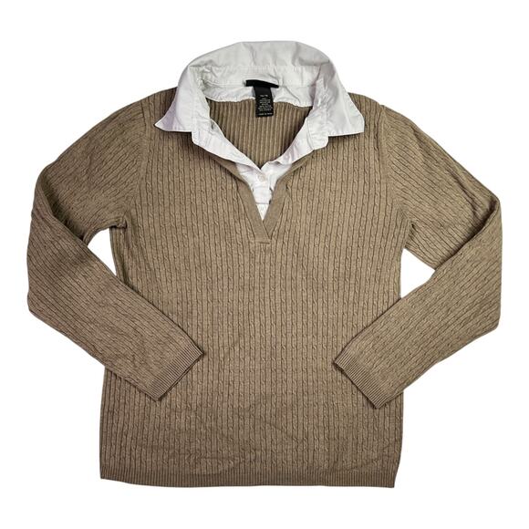 Lane Bryant Faux Layered Long Sleeve Collar Sweater V Neck Plus Size 14/16 Beige - Picture 4 of 12